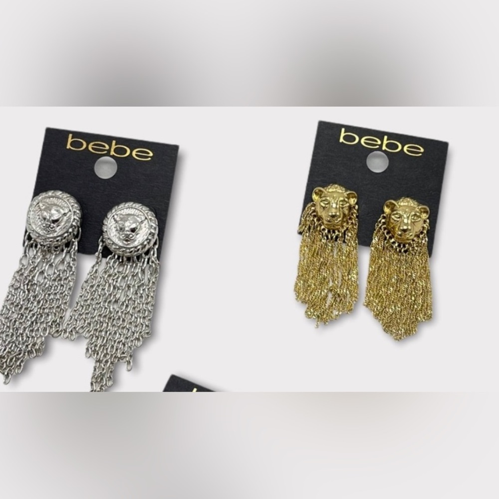 Bebe Lions Head Silver Pierced Earrings - Picture 3 of 4